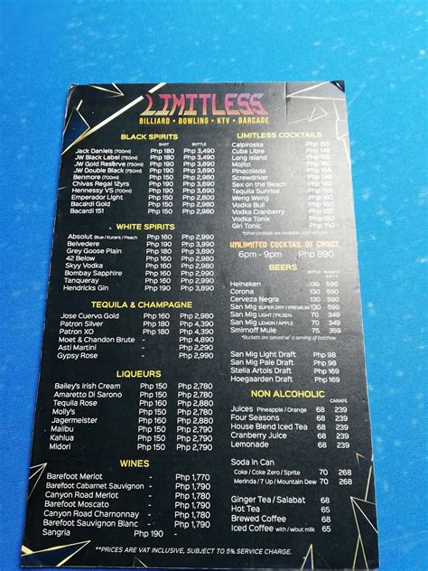 Menu at Limitless Barcade, Pasay .